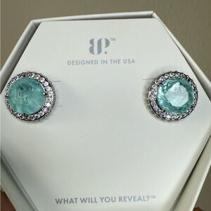 Elegant BP Aqua and Silver Stud Earrings
